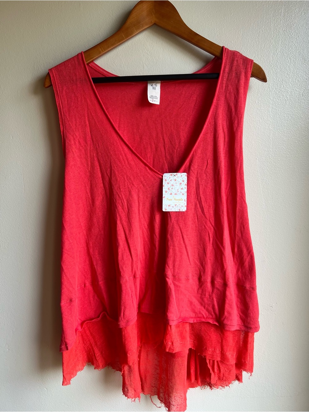 Free People We The Free Peachy Tank Top Small Hot Coral Layered Raw Hem NWT